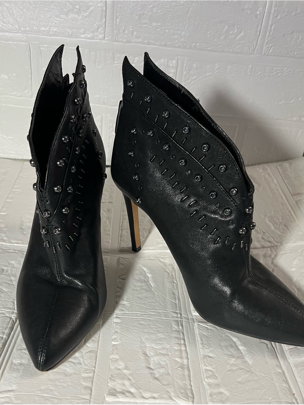 Vince Camuto Black Pointed-Toe Studded Ankle Boots